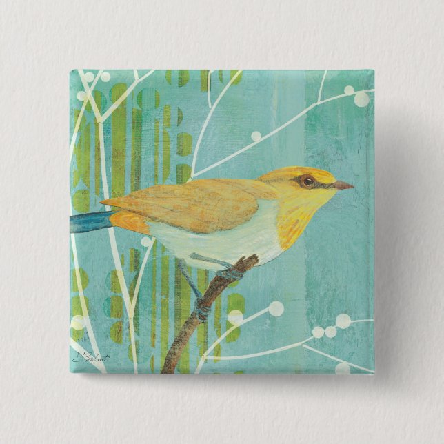 Macaron Carré 5 Cm Oiseau chanteur de ciel bleu (Devant)