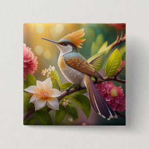 Macaron Carré 5 Cm Oiseau Fantastique à Crête Dorée