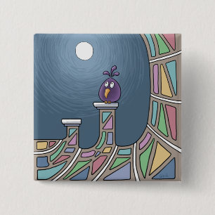 Macaron Carré 5 Cm Oiseau pourpre Tiki avec bouton pleine lune