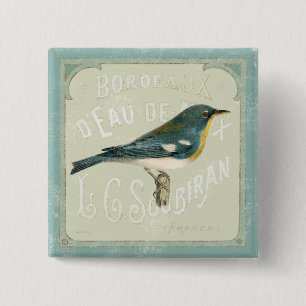 Macaron Carré 5 Cm Oiseau vintage faisant face à la droite