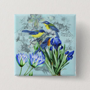 Macaron Carré 5 Cm Oiseaux chanteurs floraux vintages habillement et