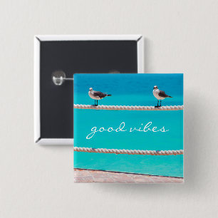 Macaron Carré 5 Cm Oiseaux de mer Turquoise Océan Photo Good Vibes