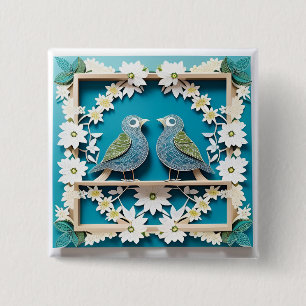 Macaron Carré 5 Cm Oiseaux Geai Bleu en Papier Artisanal