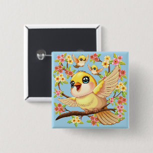 Macaron Carré 5 Cm Oiseaux mignons et heureux parmi les fleurs du pri