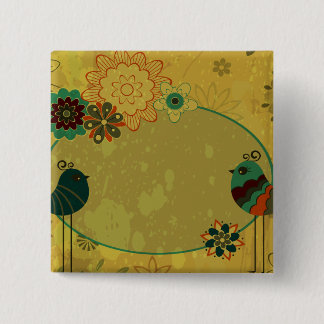 Macaron Carré 5 Cm oiseaux vintage et motif floral