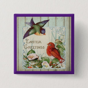 Macaron Carré 5 Cm Oiseaux vintages Épingle à boutons de Pâques