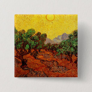 Macaron Carré 5 Cm Oliviers au ciel jaune et Sun Van Gogh
