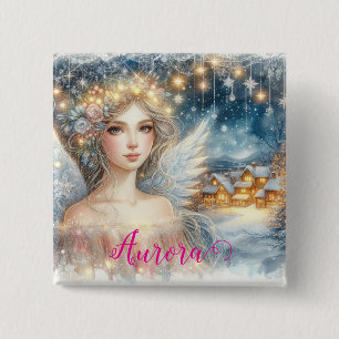 Macaron Carré 5 Cm Or Fête Doré Aquarelle Éthérée Givre Ange de Neige