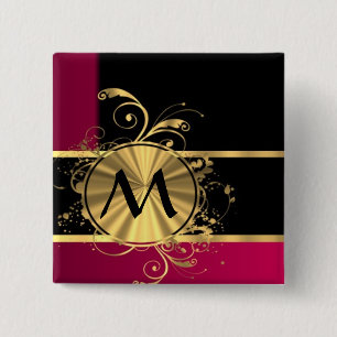 Macaron Carré 5 Cm Or magenta et monogramme noir