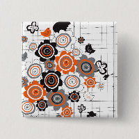 Orange Fleurs Époux Encre Bouts Doodles Bouton