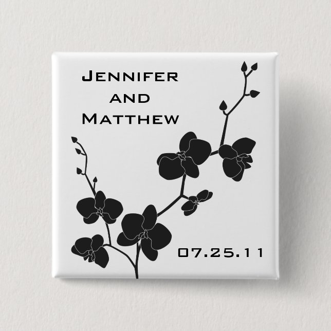 Macaron Carré 5 Cm Orchidées épousant le Pin - noir et blanc (Devant)