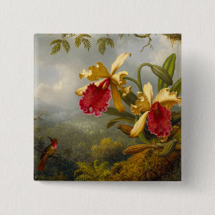 Macaron Carré 5 Cm Orchidées et colibri Heade