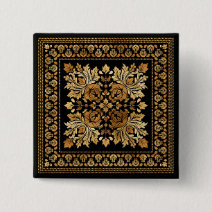 Macaron Carré 5 Cm Ornement Vintage oriental en damas - Noir et or
