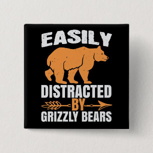 Macaron Carré 5 Cm Ours - Facilement Distrait Par Les Ours Grizzly