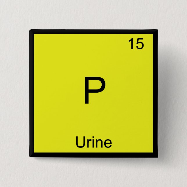 Macaron Carré 5 Cm P - Symbole de l'élément de chimie de l'urine Drôl (Devant)