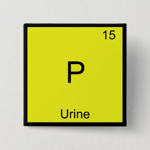 Macaron Carré 5 Cm P - Symbole de l'élément de chimie de l'urine Drôl