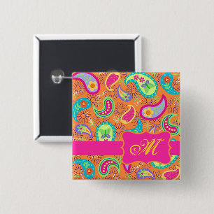 Macaron Carré 5 Cm Paisley Monogram Hot rose Orange Whimy