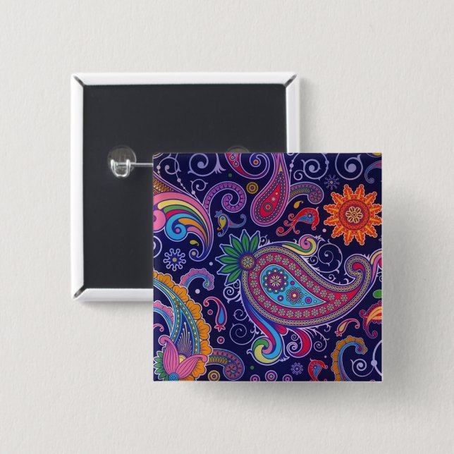 Macaron Carré 5 Cm Paisley violet rose (Devant & derrière)