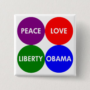Macaron Carré 5 Cm Paix, amour, liberté, bouton d'Obama