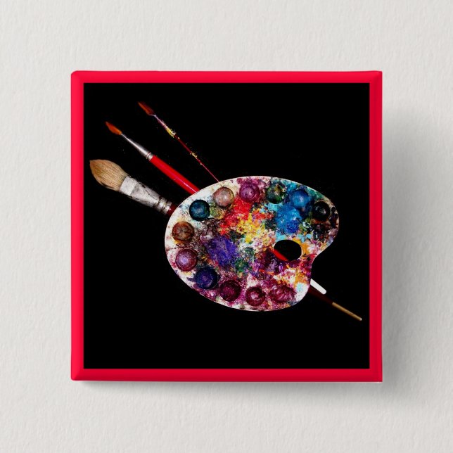 Macaron Carré 5 Cm PALETTE DE COULEUR, Peintre, Artiste (Devant)
