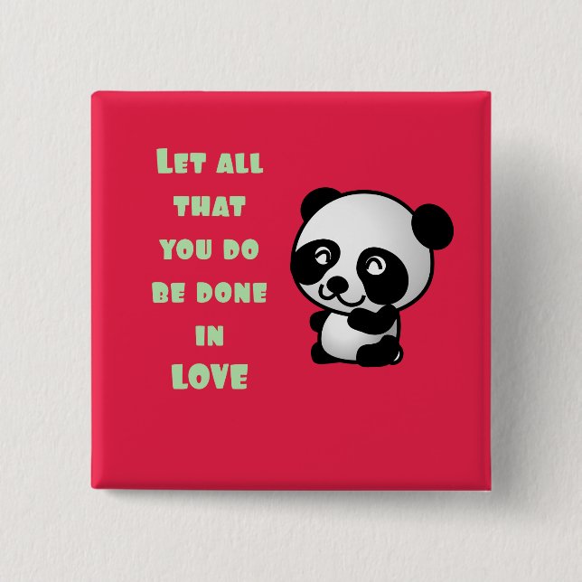 Macaron Carré 5 Cm Panda avec une citation d'amour inspirationnelle (Devant)