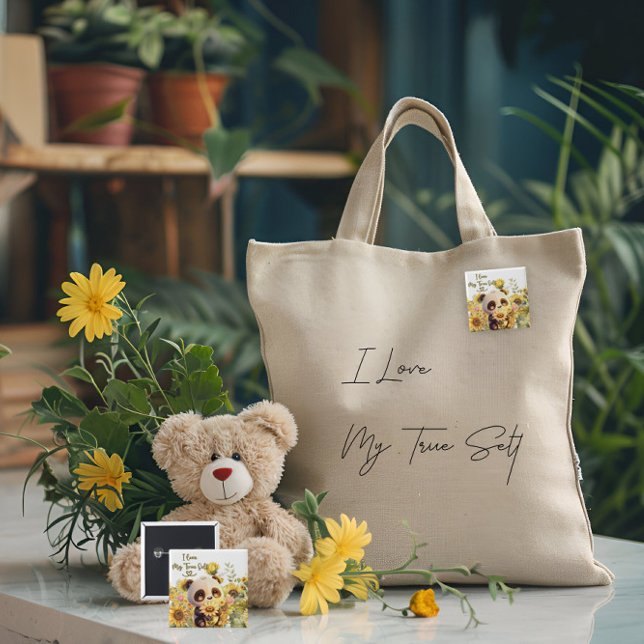 Macaron Carré 5 Cm Panda bébé avec bouton tournesol (Créateur téléchargé)