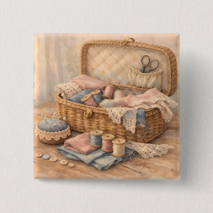 Macaron Carré 5 Cm Panier à couture vintage Cottagecore Pastel