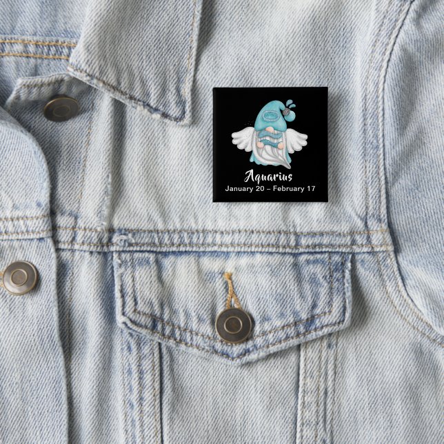 Macaron Carré 5 Cm Panneau Astrologie Gnome Aquarius Angel Pinback Bo (En situation)