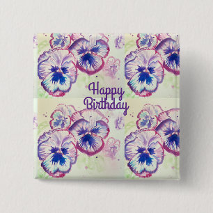 Macaron Carré 5 Cm Pansies Pansy Fleur violet Rose floral