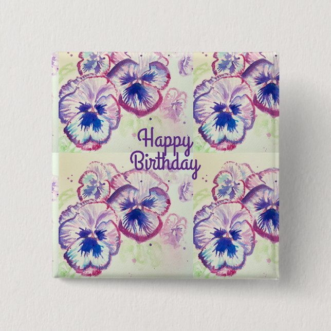 Macaron Carré 5 Cm Pansies Pansy Fleur violet Rose floral (Devant)
