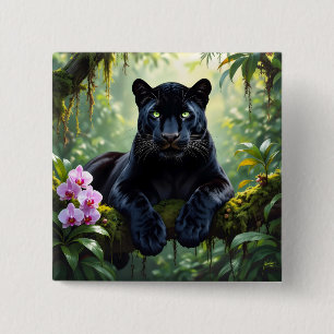 Macaron Carré 5 Cm Panthère noire dans la jungle