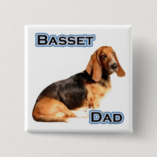 Macaron Carré 5 Cm Papa 4 de Basset Hound - bouton