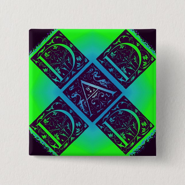 Macaron Carré 5 Cm Papa Fancy Texte Vert Bleu Arrière - plan (Devant)