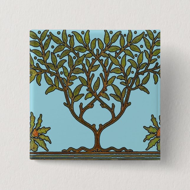 Macaron Carré 5 Cm Papier peint frise d'arbre de William Morris (Devant)