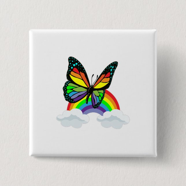 Macaron Carré 5 Cm Papillon avec arc-en-ciel (Devant)