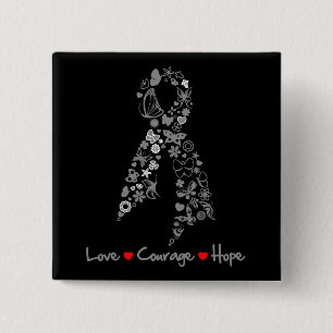 Macaron Carré 5 Cm Papillon d'espoir de courage d'amour - cancer du