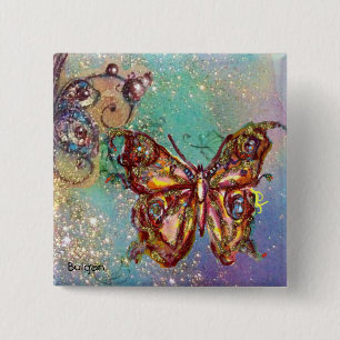 MACARON CARRÉ 5 CM PAPILLON EN PAILLETTES D'OR