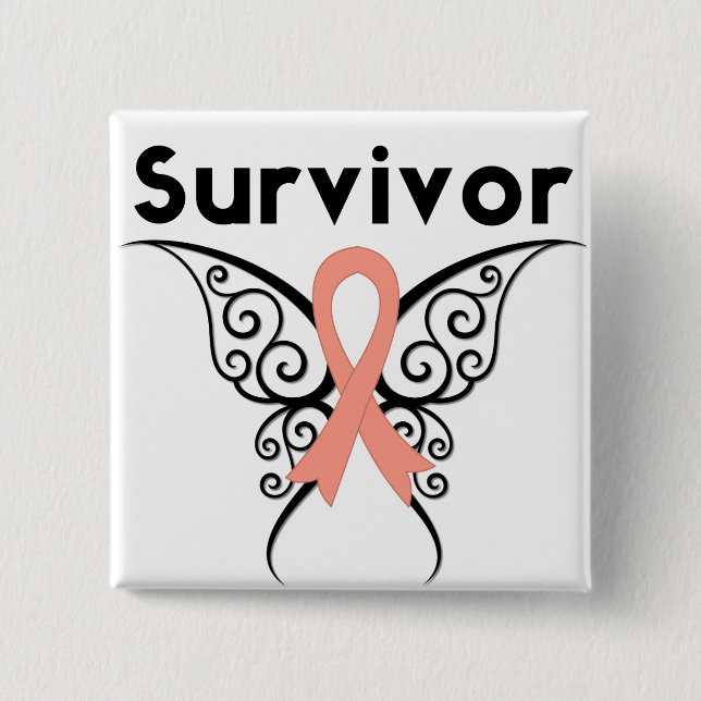 Macaron Carré 5 Cm Papillon tribal survivant du cancer utérin (Devant)