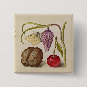 Macaron Carré 5 Cm Papillons noix Fleur Cerisier Aquarelle Art