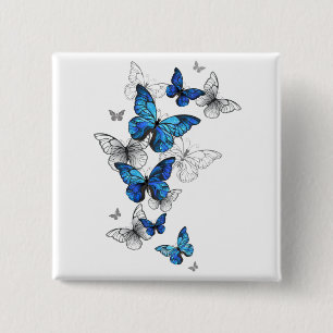 Macaron Carré 5 Cm Papillons volants bleus Morpho