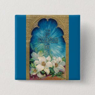 Macaron Carré 5 Cm Pâques avec la croix et les lis