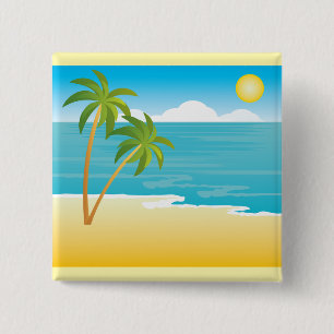 Macaron Carré 5 Cm Paradis de Plage Tropical avec Palmiers