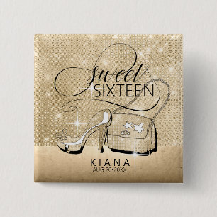 Macaron Carré 5 Cm Parties scintillant et brillant Sweet 16 V2 Gold I