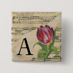 Macaron Carré 5 Cm Partition violette Tulip Musique Monogramme initia