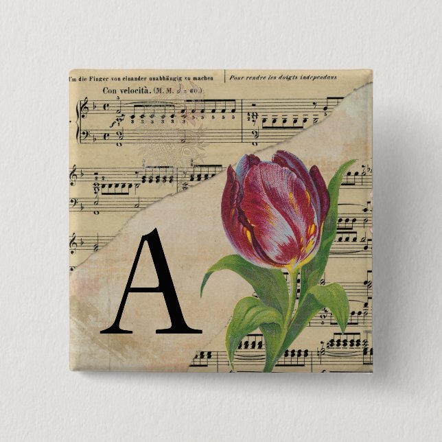 Macaron Carré 5 Cm Partition violette Tulip Musique Monogramme initia (Devant)