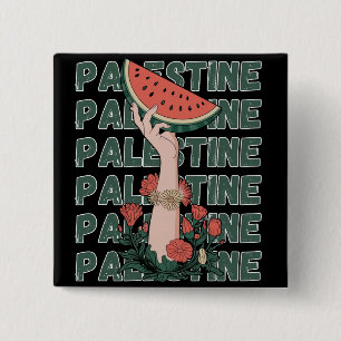 Macaron Carré 5 Cm pastèque, fleurs et palestine Texte Répéter