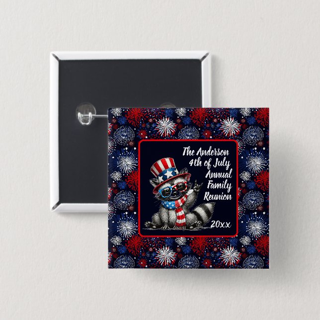 Macaron Carré 5 Cm Patriotic Raccoon 4 juillet (Devant & derrière)