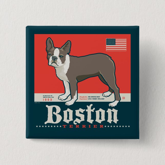 Macaron Carré 5 Cm Patriotique | Boston Terrier (Devant)