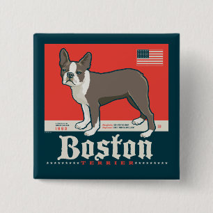 Macaron Carré 5 Cm Patriotique   Boston Terrier