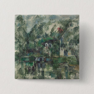 Macaron Carré 5 Cm Paul Cezanne   au bord de l'eau, C. 1890 (huile o